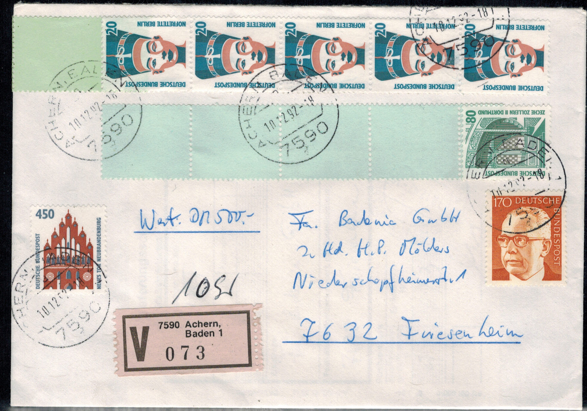 Bund 1342 RE 1 + 4 als MiF auf portogerechtem Wertbrief